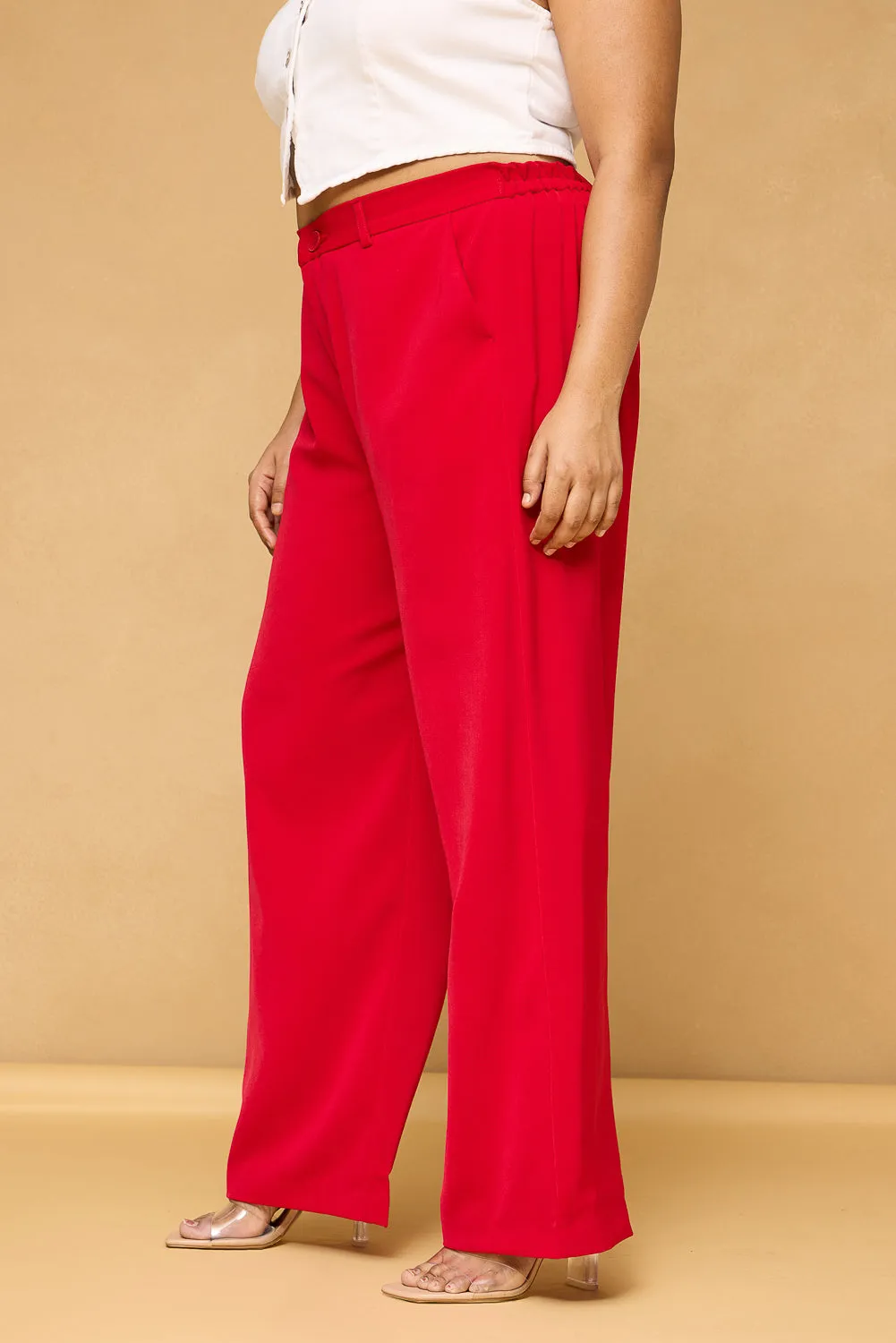 Curve Scarlet Red Sleek Korean Pants