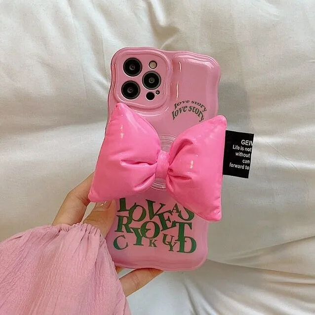 Cute Solid Pink Alphabets Letters Air Cushion Phone Case   Bow Shaped Stand Protective Shockproof for iPhone X XS XR 11 12 13 14 15 Pro Max