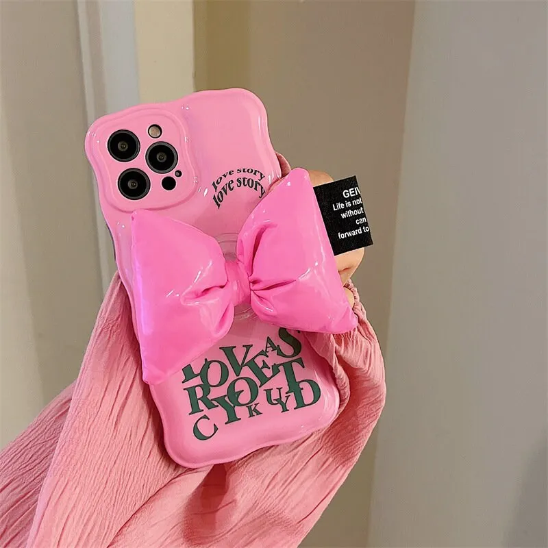 Cute Solid Pink Alphabets Letters Air Cushion Phone Case   Bow Shaped Stand Protective Shockproof for iPhone X XS XR 11 12 13 14 15 Pro Max