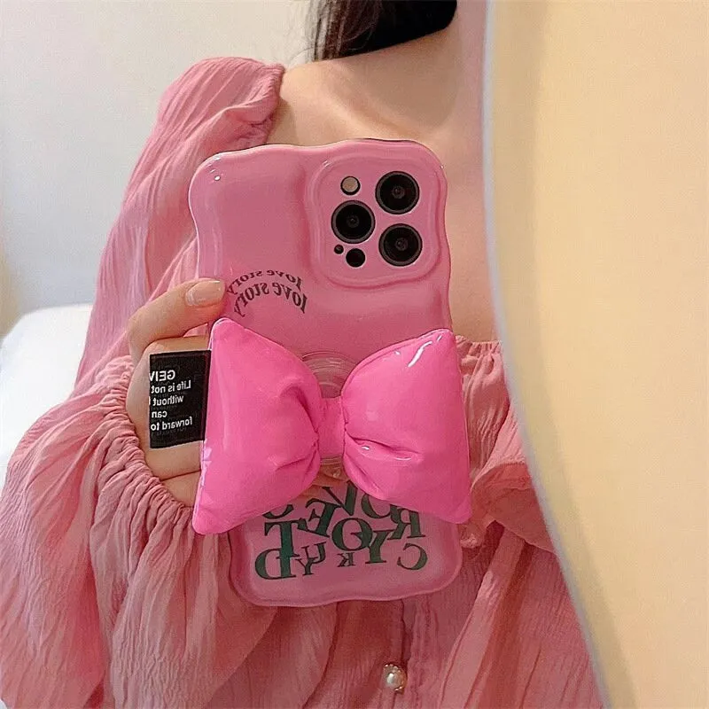 Cute Solid Pink Alphabets Letters Air Cushion Phone Case   Bow Shaped Stand Protective Shockproof for iPhone X XS XR 11 12 13 14 15 Pro Max