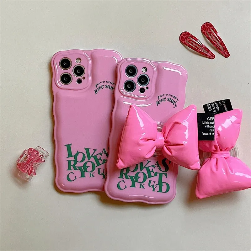 Cute Solid Pink Alphabets Letters Air Cushion Phone Case   Bow Shaped Stand Protective Shockproof for iPhone X XS XR 11 12 13 14 15 Pro Max