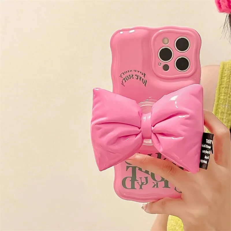 Cute Solid Pink Alphabets Letters Air Cushion Phone Case   Bow Shaped Stand Protective Shockproof for iPhone X XS XR 11 12 13 14 15 Pro Max