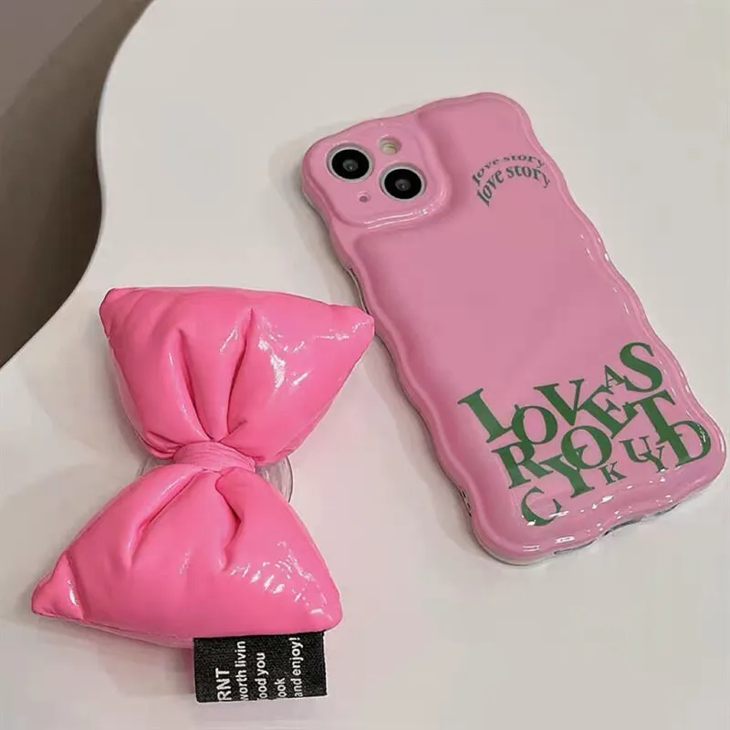 Cute Solid Pink Alphabets Letters Air Cushion Phone Case   Bow Shaped Stand Protective Shockproof for iPhone X XS XR 11 12 13 14 15 Pro Max