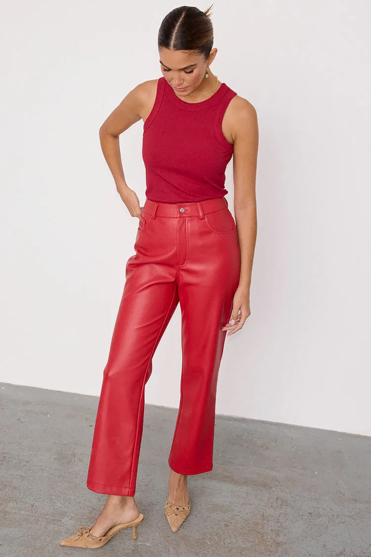 Deep Red Vegan Leather Trousers