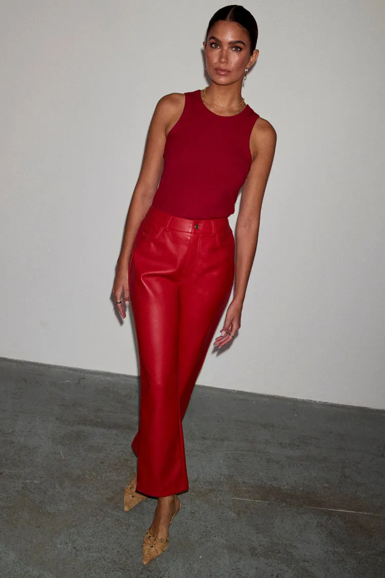 Deep Red Vegan Leather Trousers