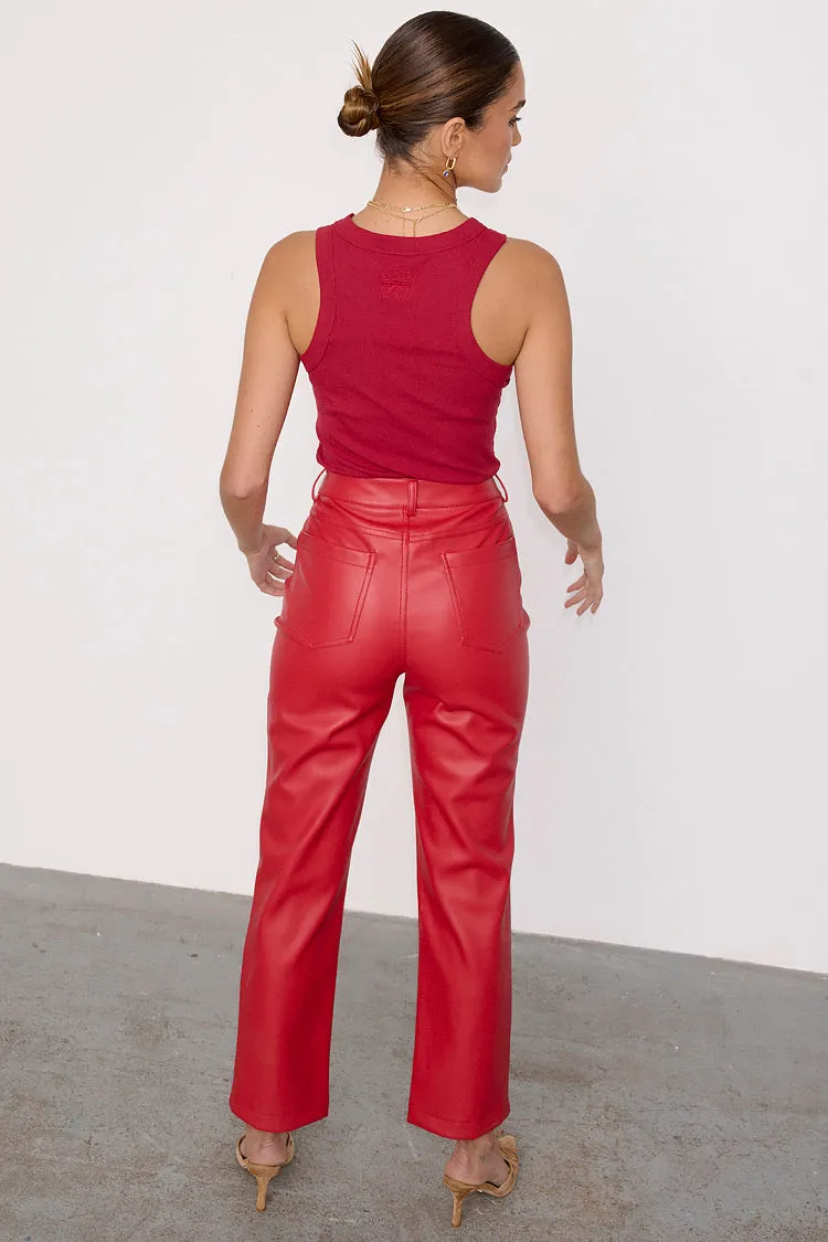 Deep Red Vegan Leather Trousers