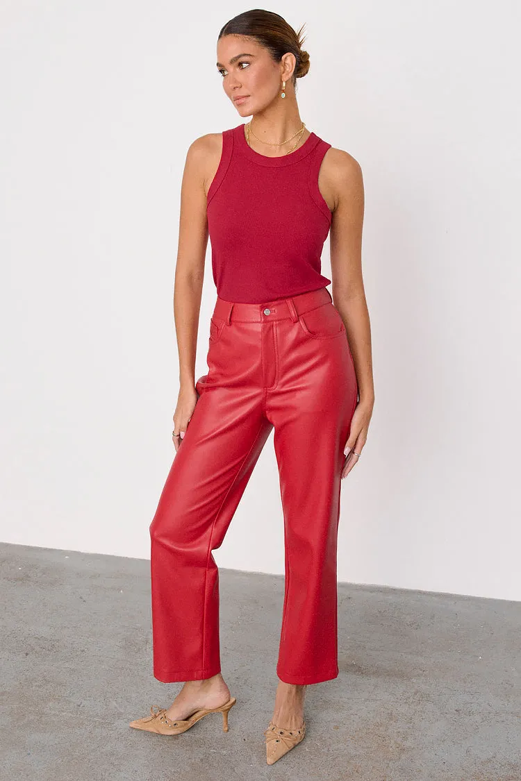 Deep Red Vegan Leather Trousers