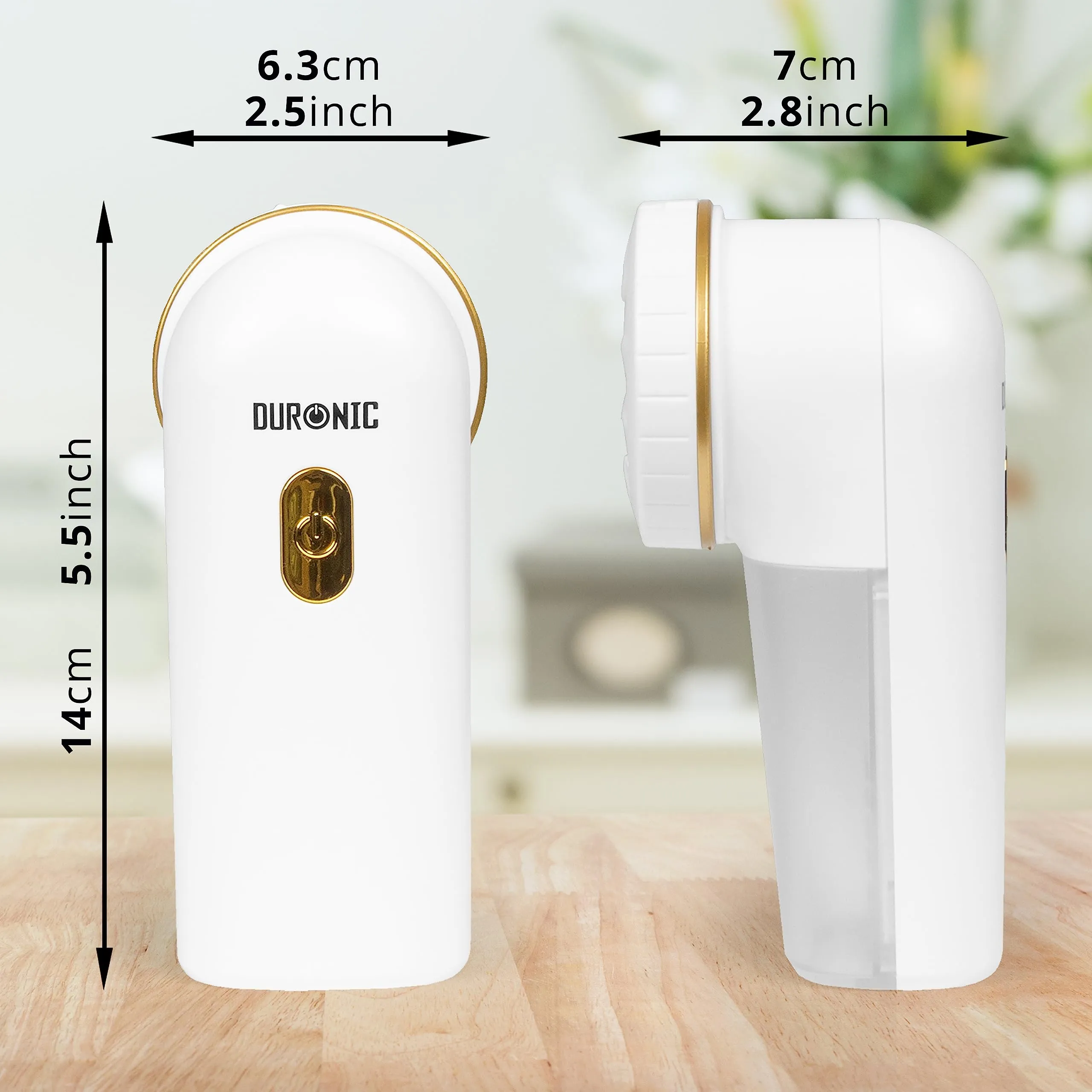 Duronic Bobble Remover FS22 WE Fabric Shaver Defuzzer Clothing Lint Removers, Depiller, Small Fuzz Pill Debobbler for Couch Clothes Sweaters - White / Gold