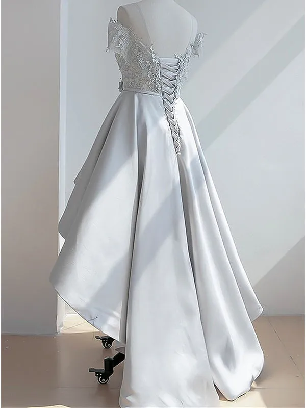 Elegant Off the Shoulder Applique Satin White Homecoming Dresses Online, HD0601