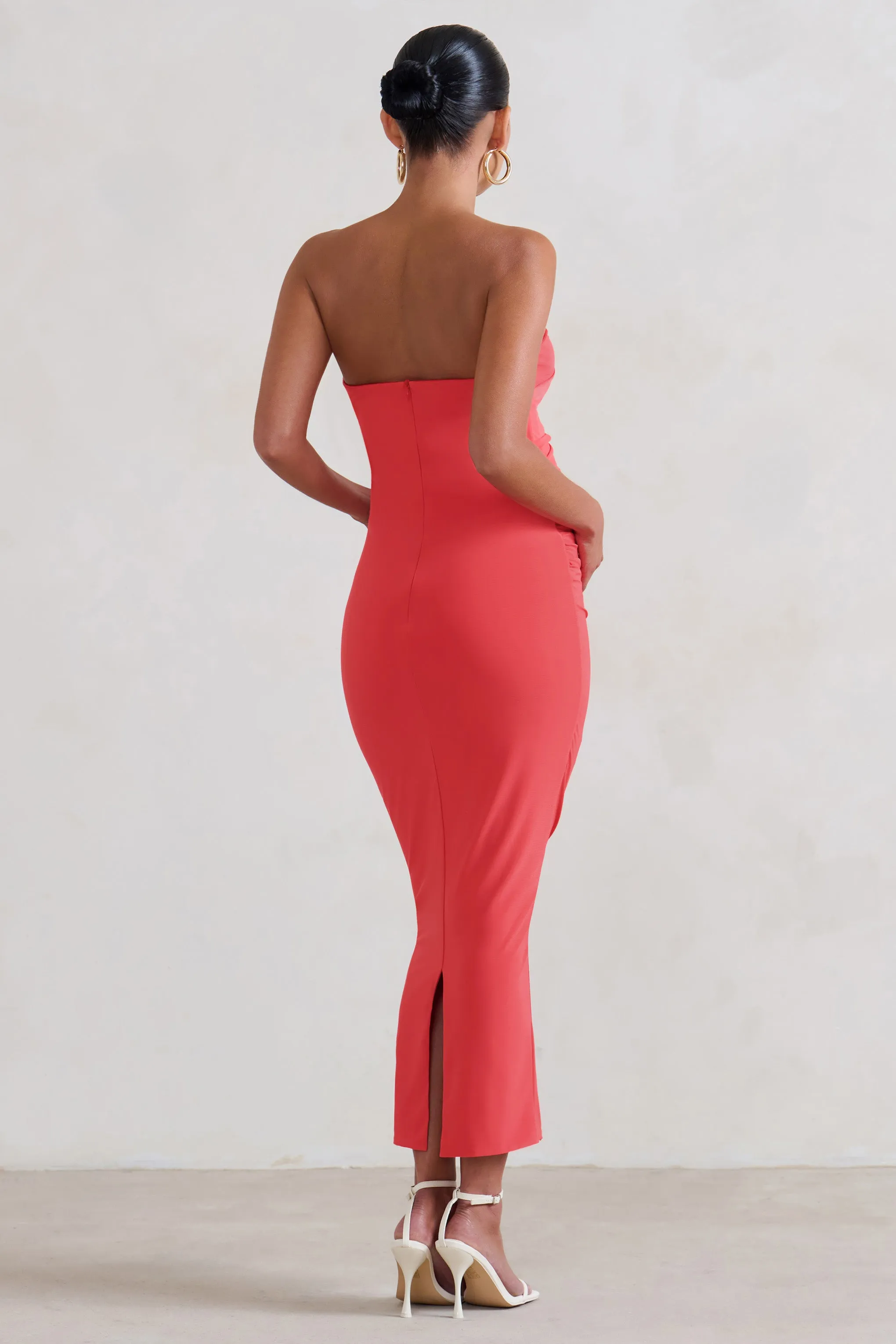 Evita | Coral Maternity Sweetheart Twist Detail Midi Dress