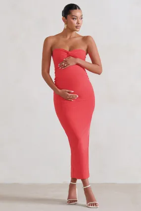 Evita | Coral Maternity Sweetheart Twist Detail Midi Dress