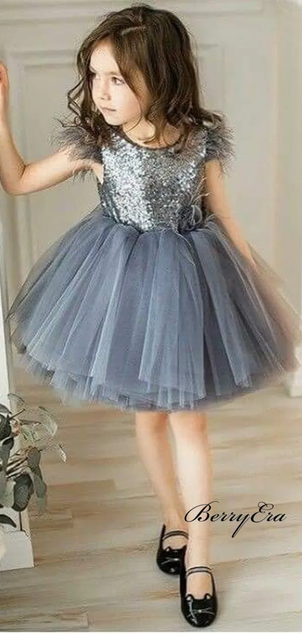 Fashion Sequins Flower Girl Dresses, Cute Tulle Wedding Flower Girl Dresses