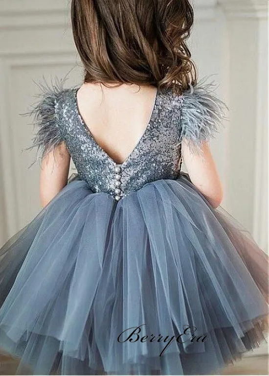 Fashion Sequins Flower Girl Dresses, Cute Tulle Wedding Flower Girl Dresses