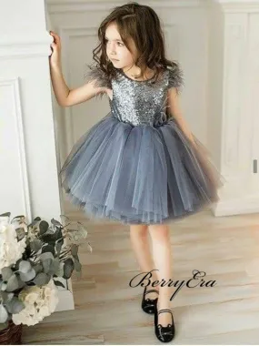 Fashion Sequins Flower Girl Dresses, Cute Tulle Wedding Flower Girl Dresses