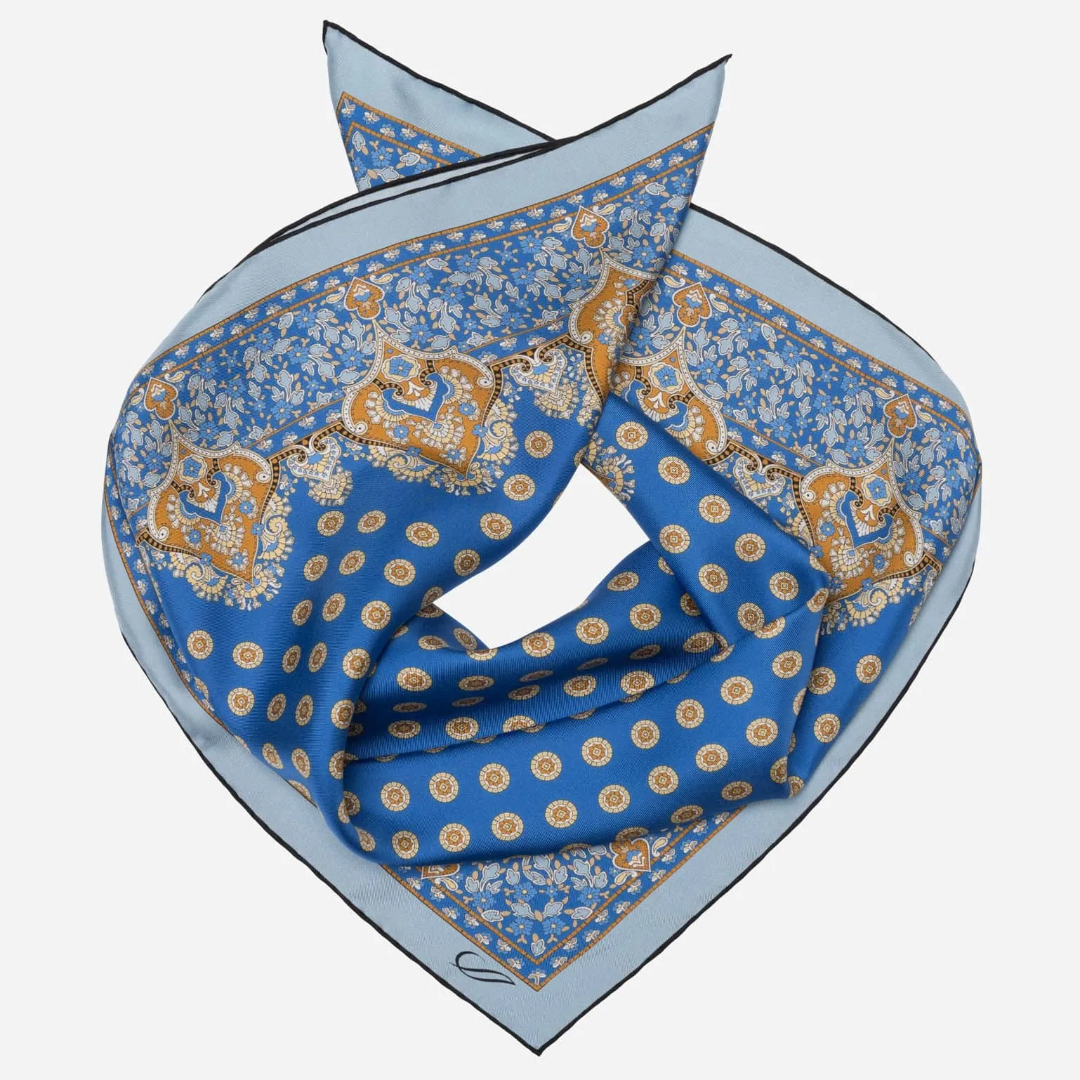 Filippo - Hand Rolled Silk Neckerchief - Azure