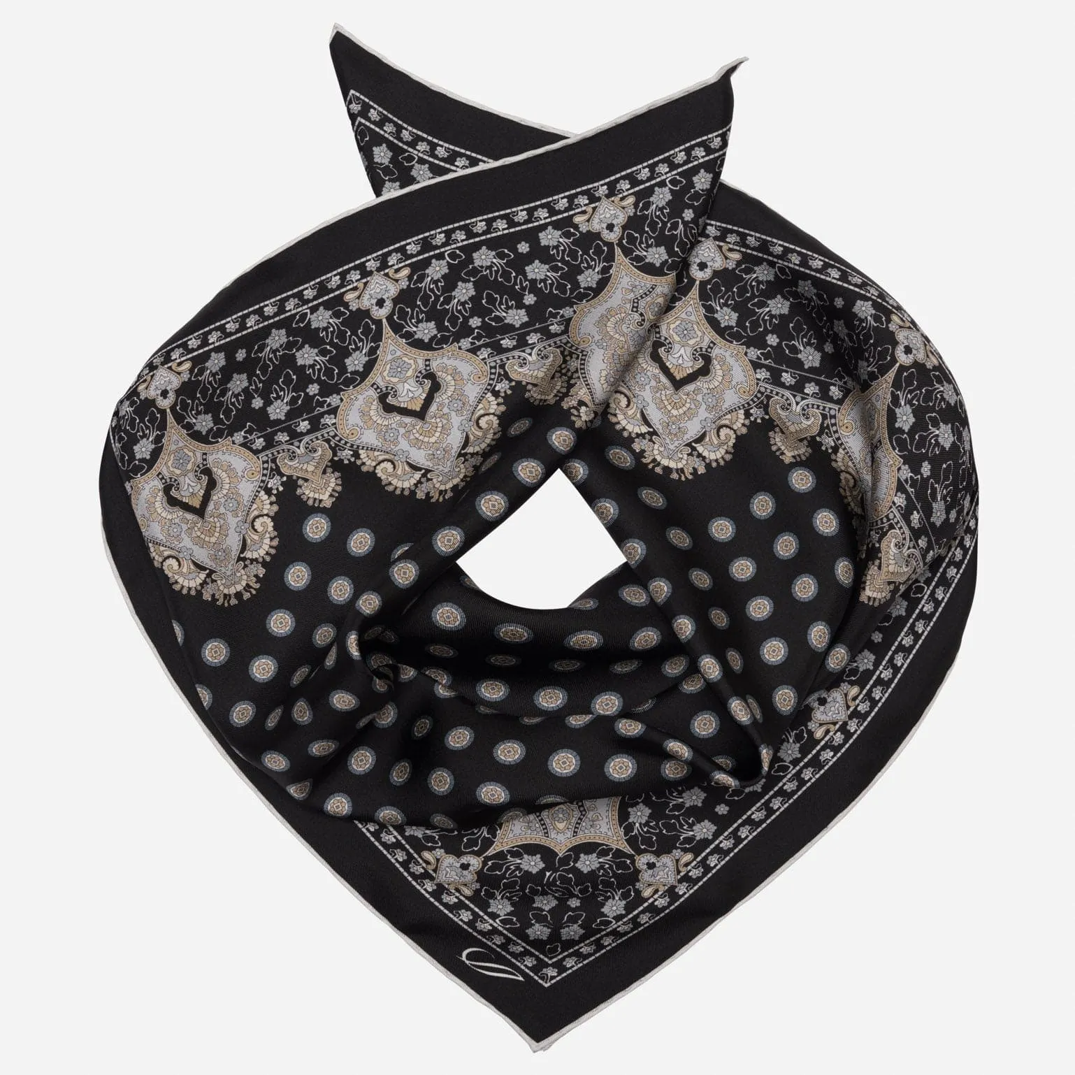 Filippo - Hand Rolled Silk Neckerchief - Black