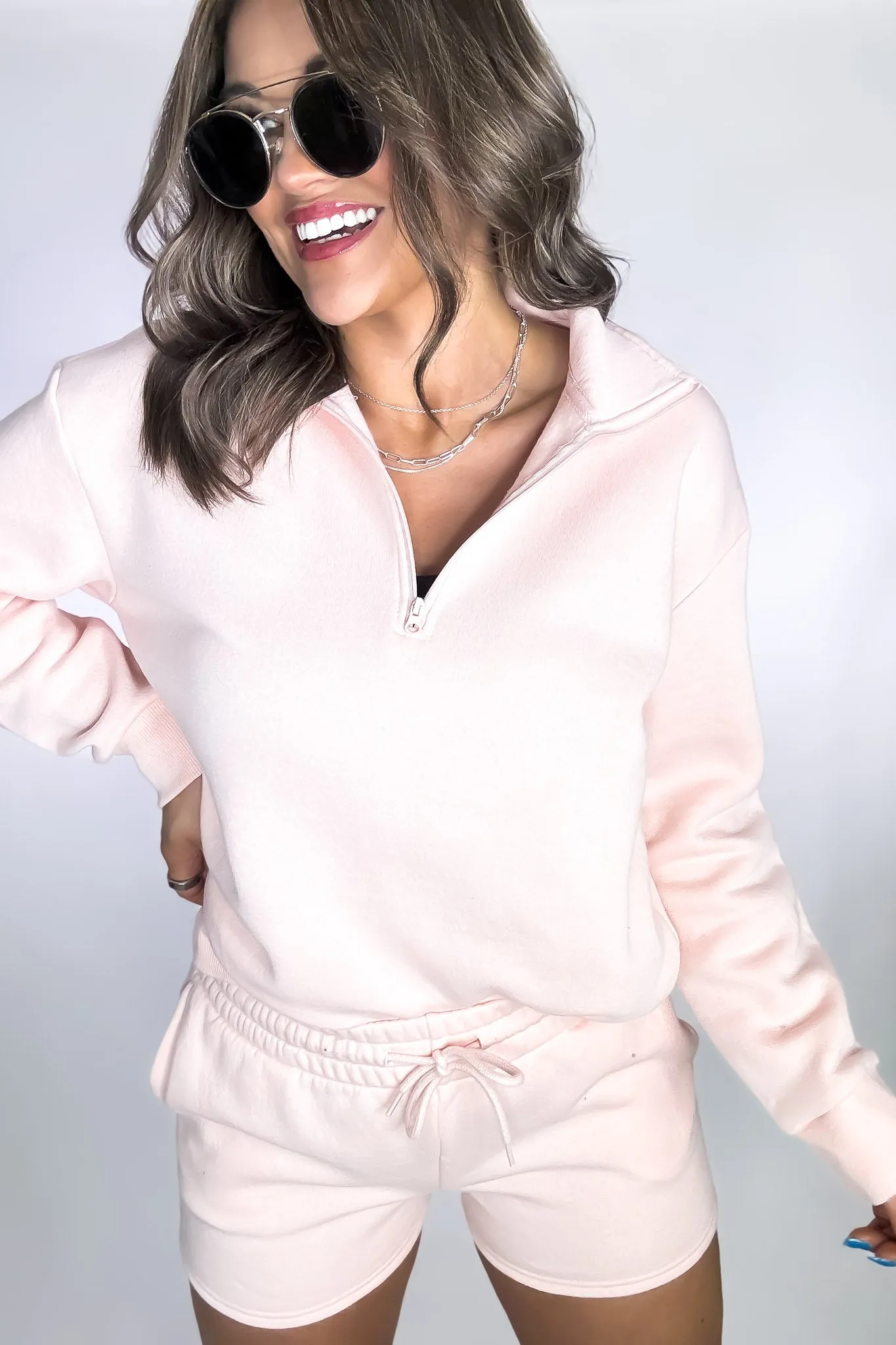 Finishing Touch Blush Pink Quarter-Zip Fleece Pullover Sweatshirt