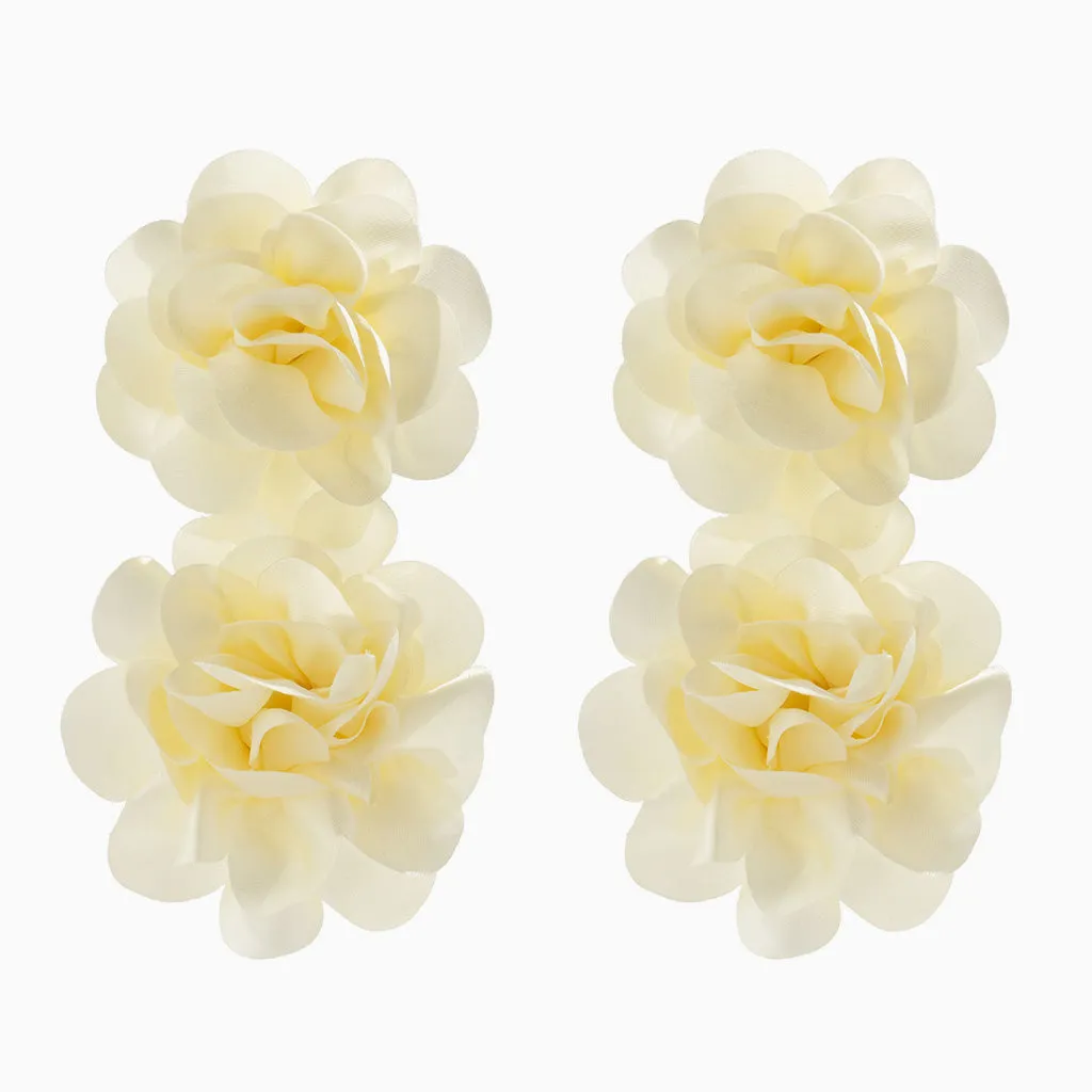 FOR YOU IN FULL BLOSSOM Silky Satin Double Rosette Drop Earrings