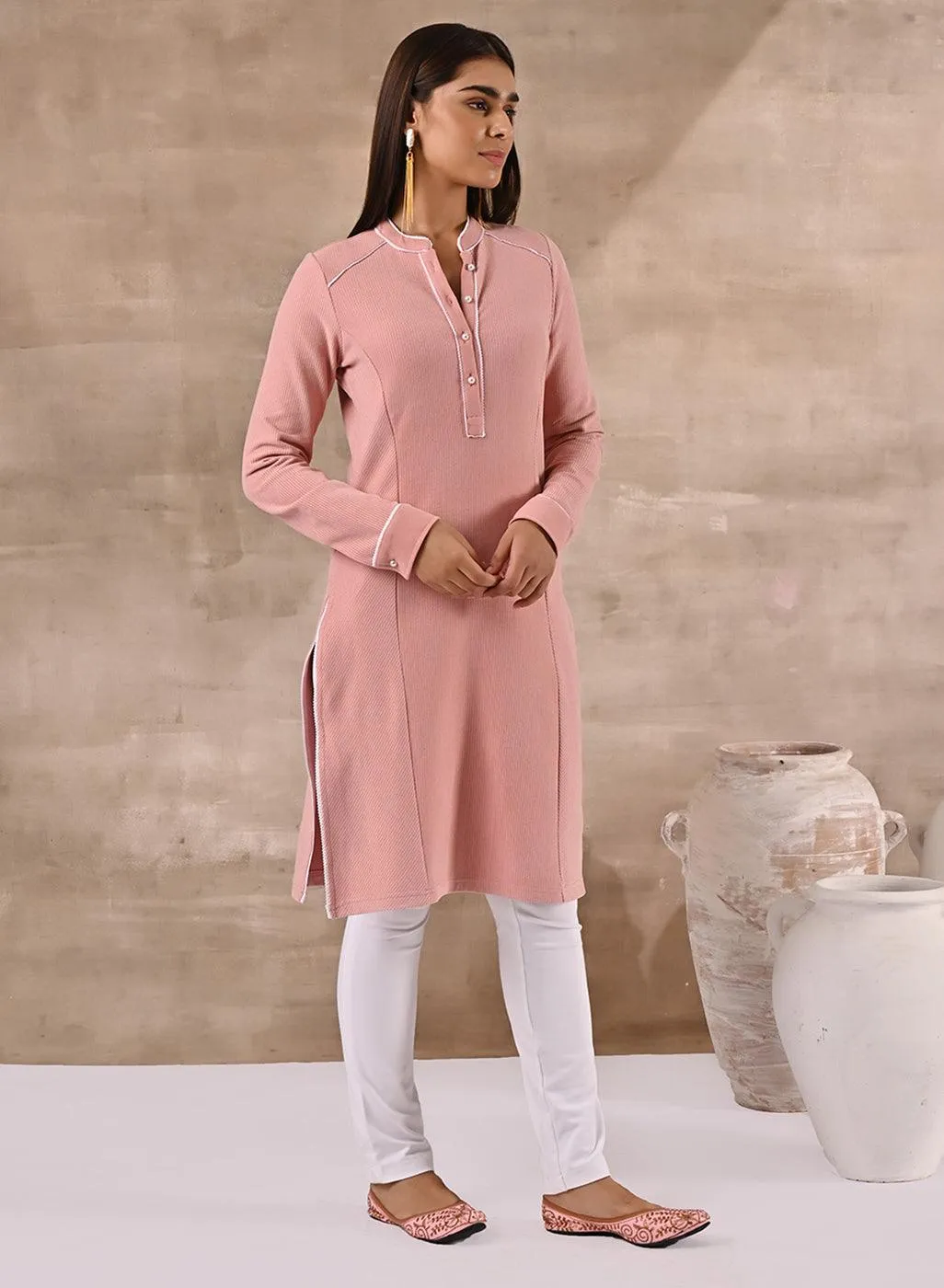 Full Sleeve Woolen Peach Striped Kurti