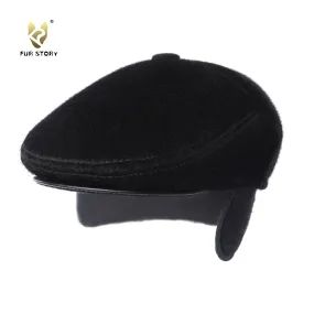 FUR STORY Faux Fur Men Hat Fuzzy Newsboy Cap Gatsby with Earflaps Flat Hat Winter Scally Ivy Cabbie Hats for Men 21620