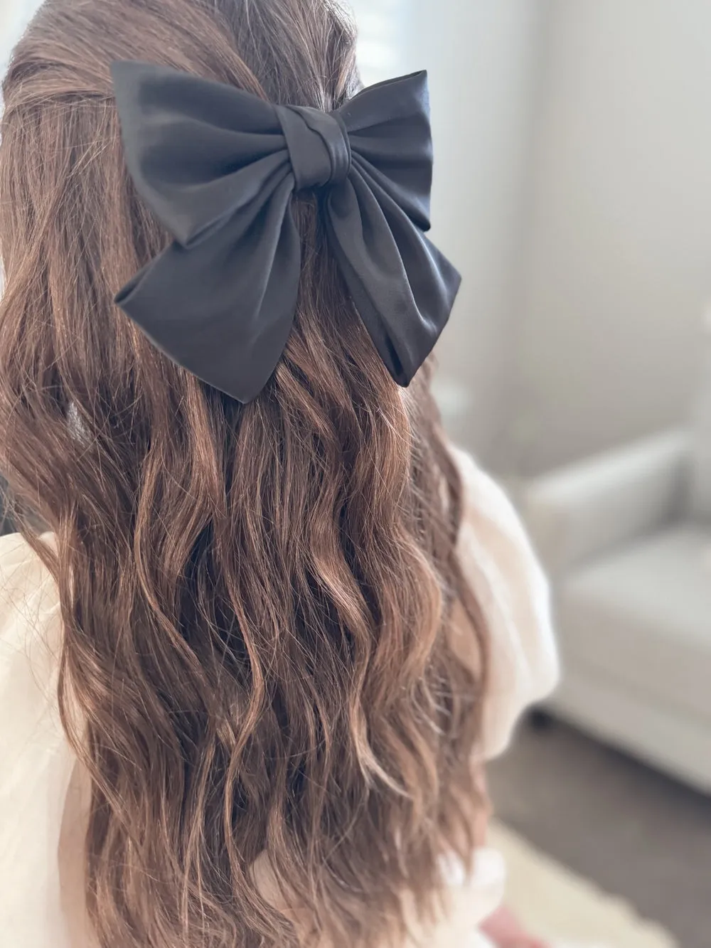 Girls Black Satin Bow