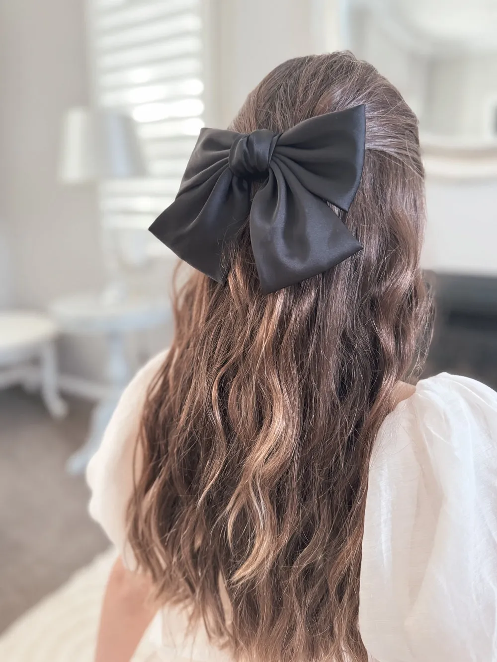 Girls Black Satin Bow