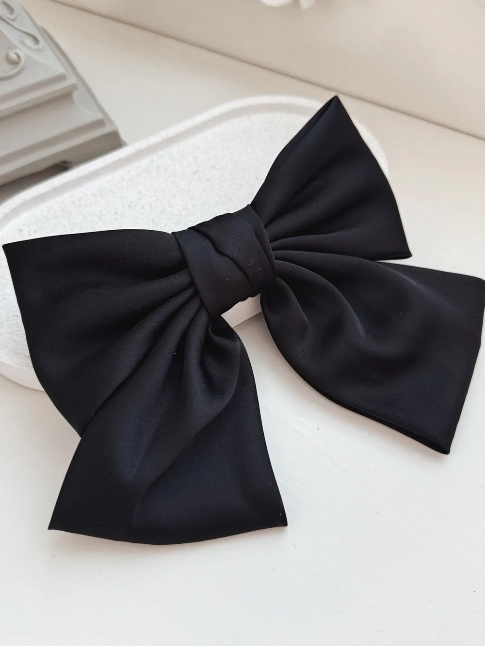 Girls Black Satin Bow