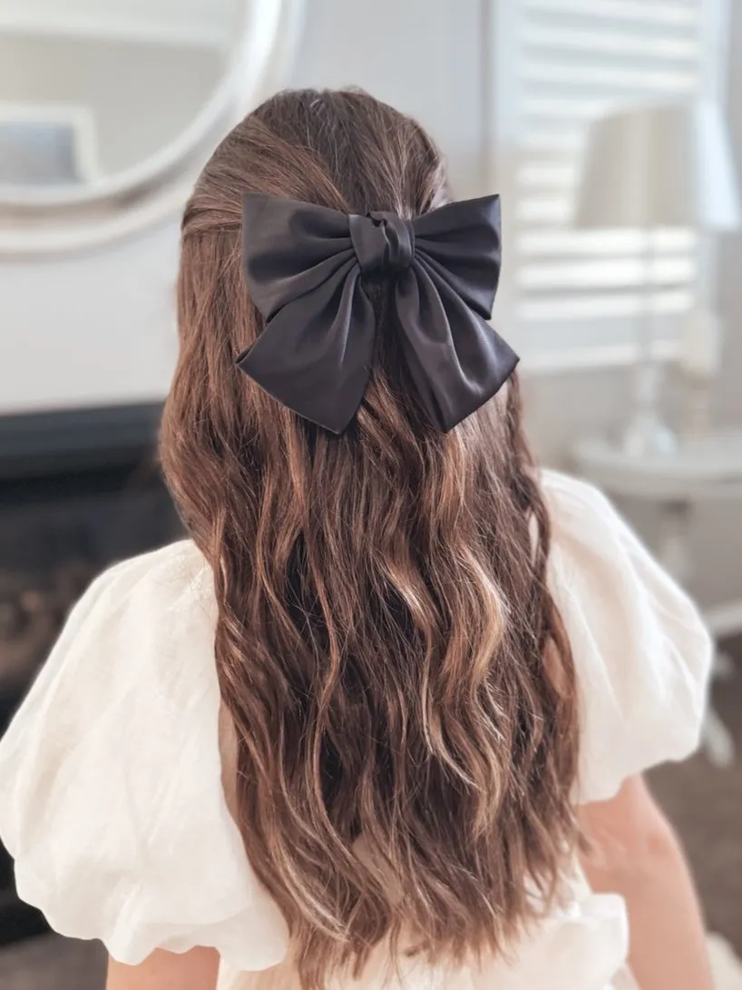 Girls Black Satin Bow