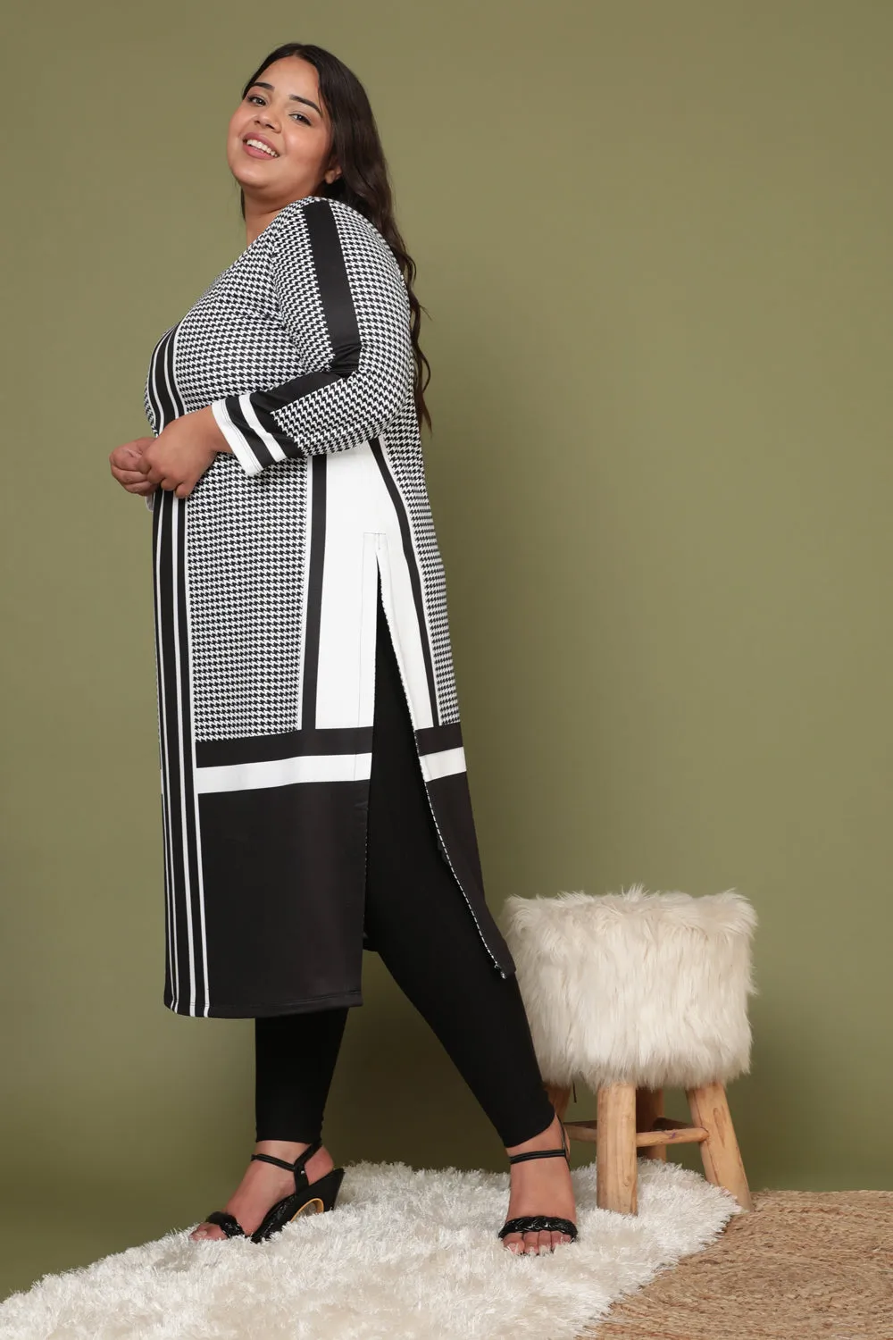 Houndstooth Pattern Play Art Woolen Winter Kurti