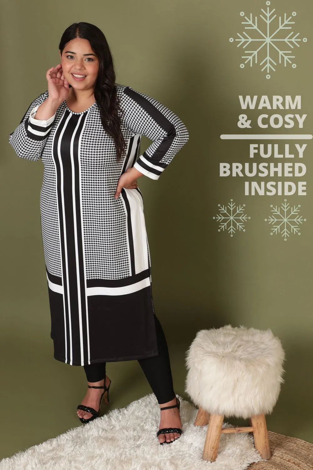 Houndstooth Pattern Play Art Woolen Winter Kurti