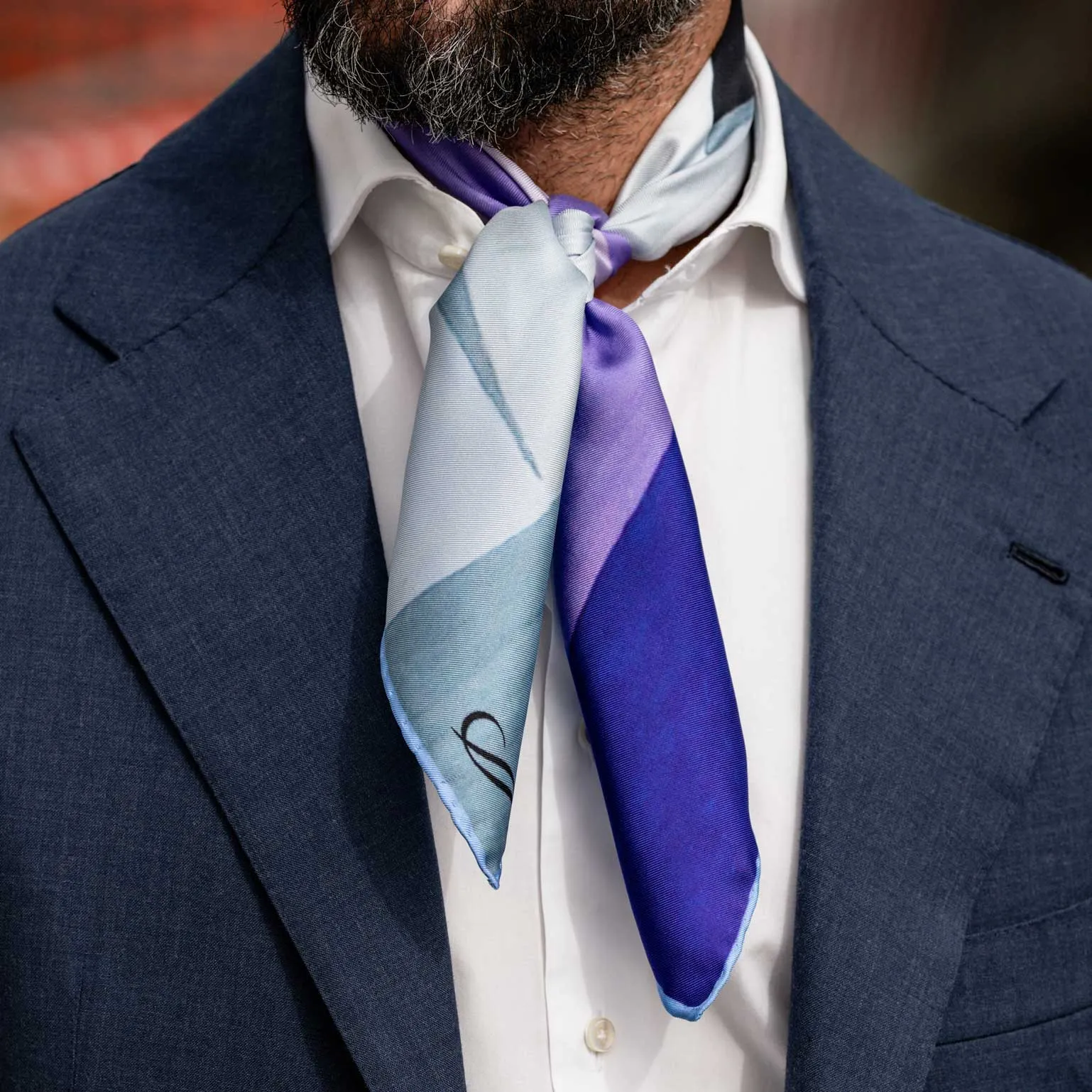 Jazz - Hand Rolled Silk Neckerchief - Blue