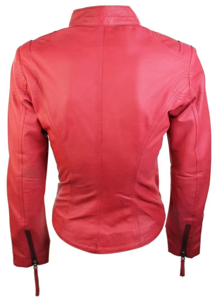 Ladies Womens Real Leather Vintage Slim Fit Biker Leather Jacket