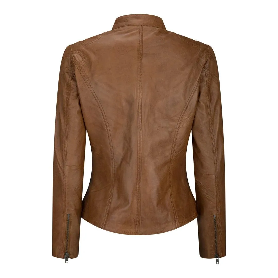 Ladies Womens Real Leather Vintage Slim Fit Biker Leather Jacket