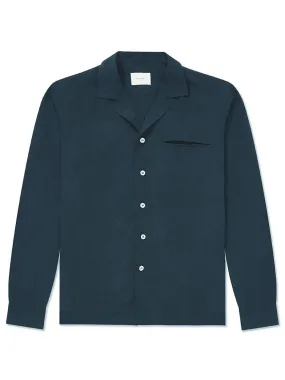 Long Sleeve Camp Collar Shirt - Dark Navy