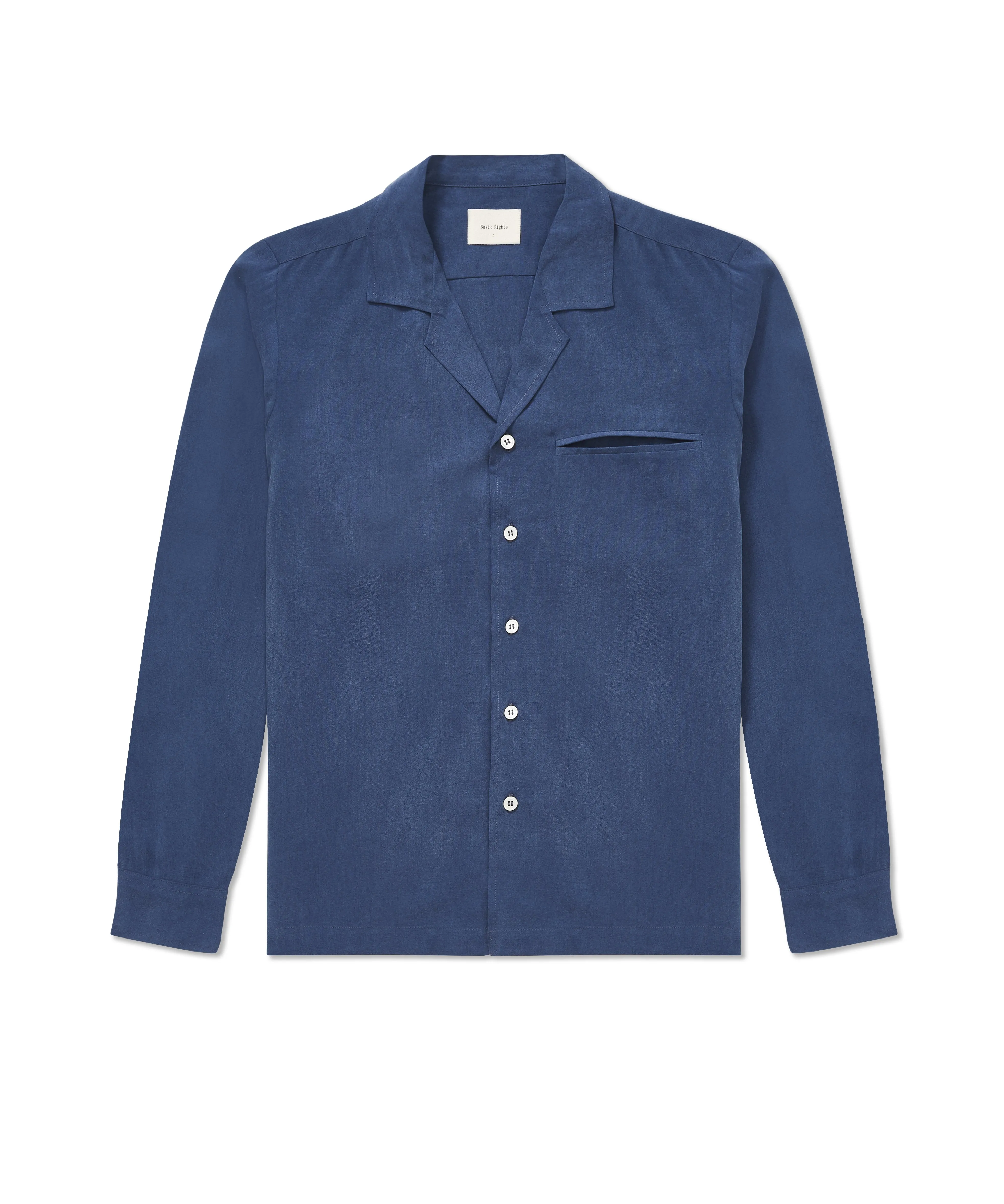 Long Sleeve Camp Collar Shirt - Navy