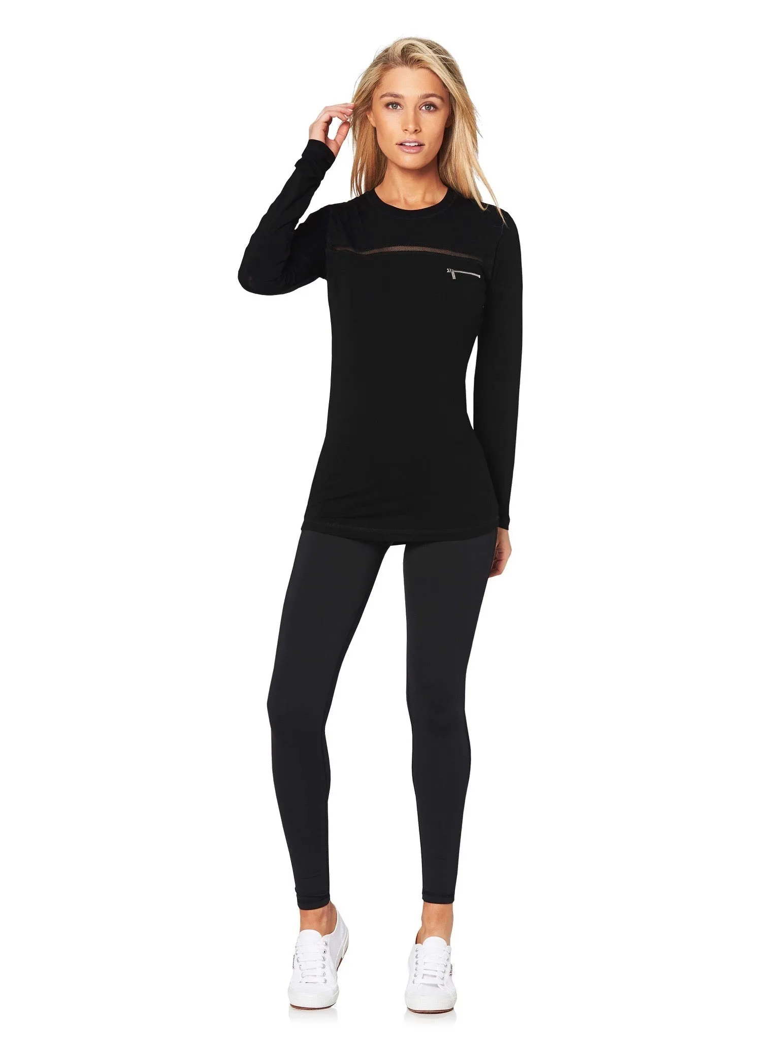 LORES LONG SLEEVE SPORT MESH TEE - BLACK