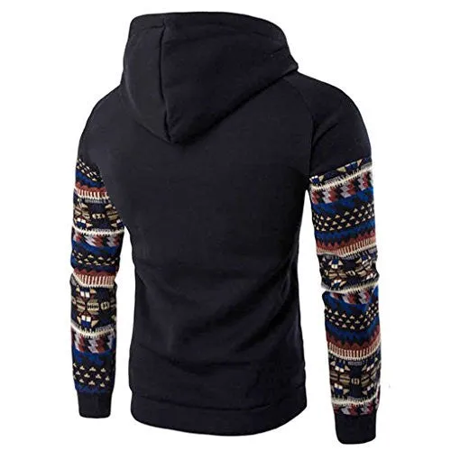 MEN SHIRT,HAORICU FALL MEN BOHEMIA RETRO LONG SLEEVE HOODIE SWEATSHIRT TOPS JACKET COAT OUTWEAR (M, BLACK H)