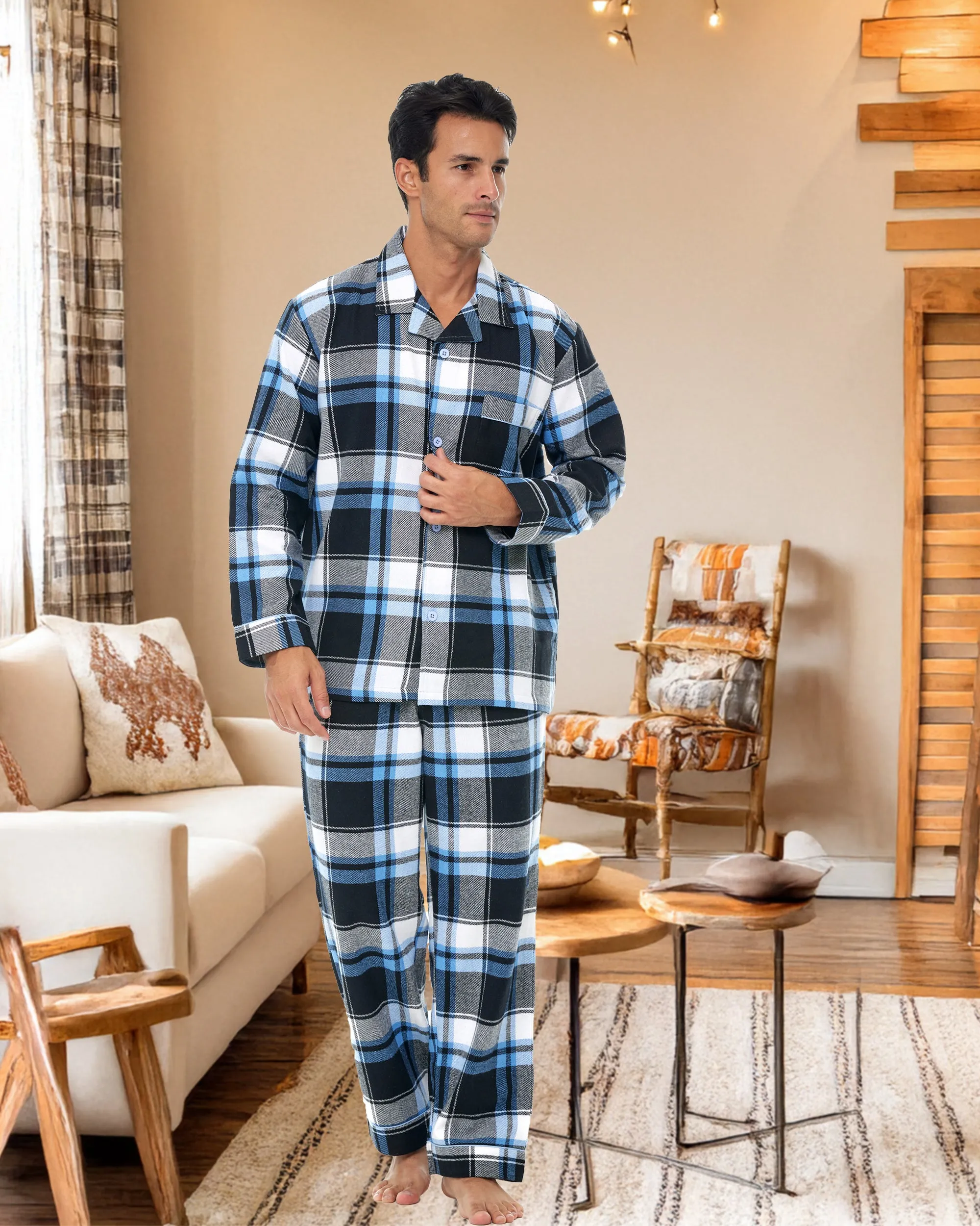 Men's Cotton Flannel Pajama Pants with Pockets