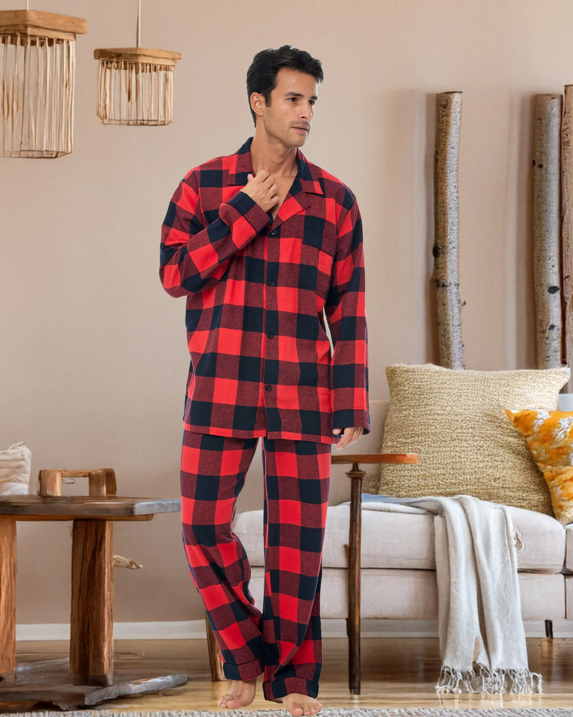 Men's Cotton Flannel Pajama Pants with Pockets