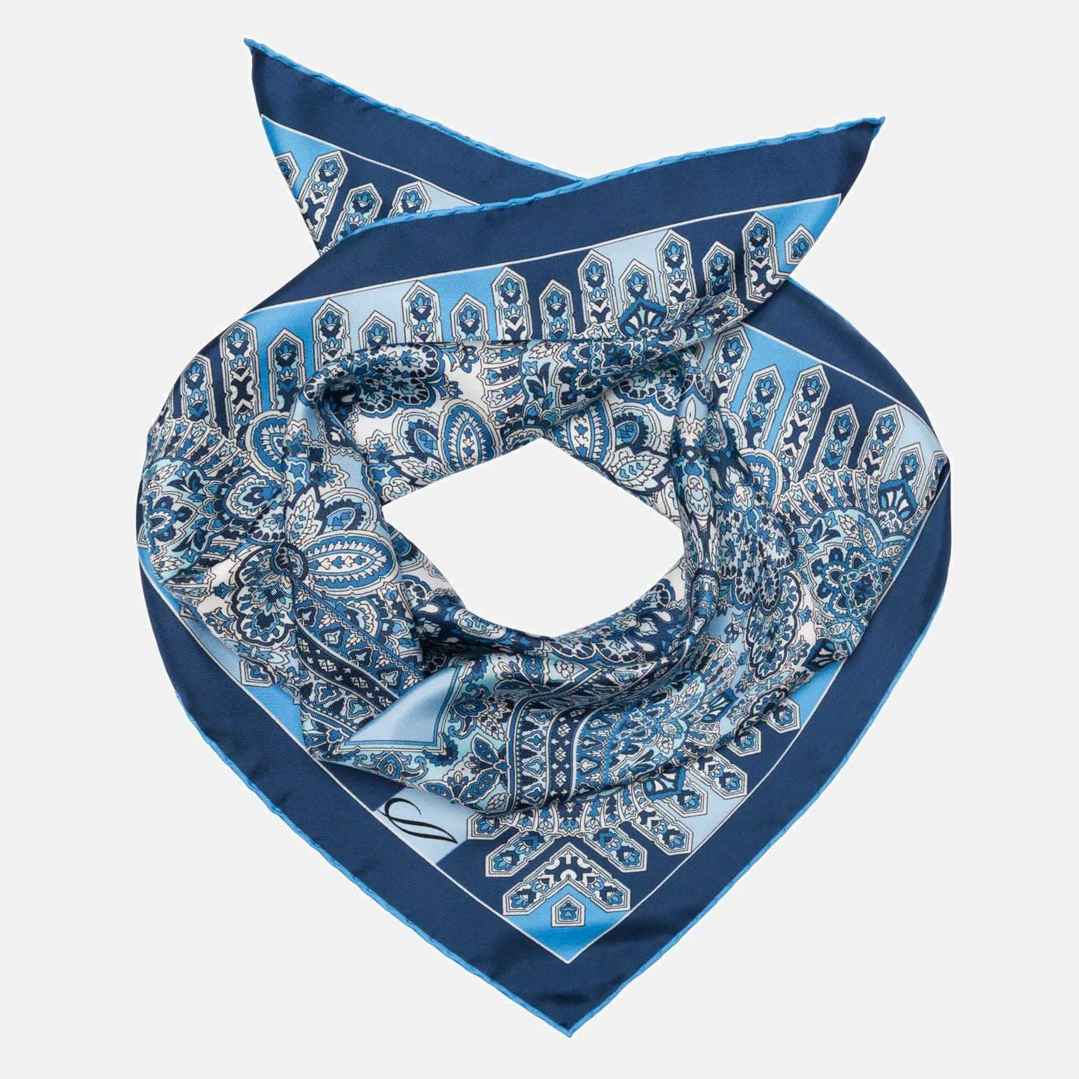 Messina - Hand Rolled Silk Neckerchief - Azure