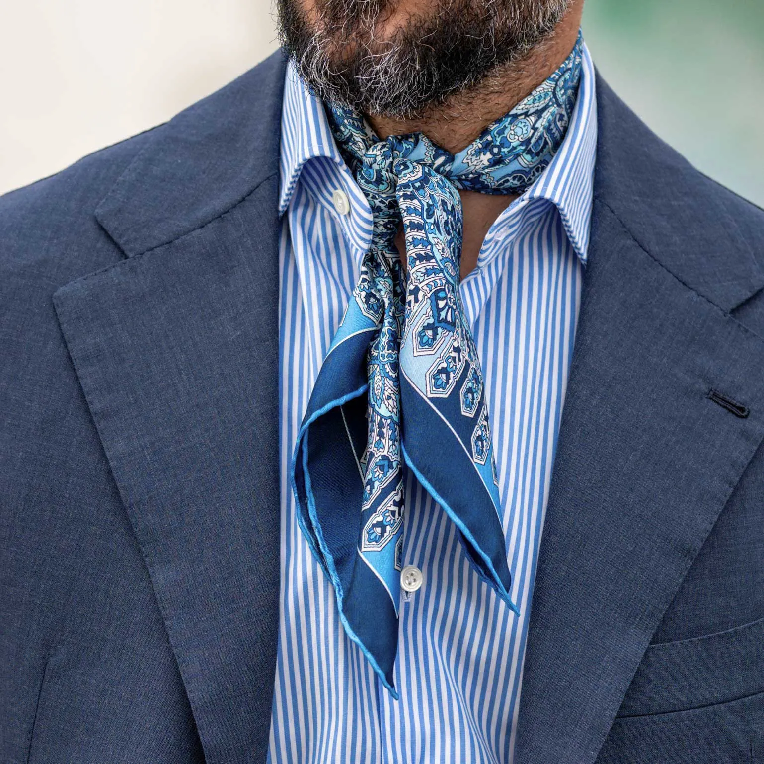 Messina - Hand Rolled Silk Neckerchief - Azure