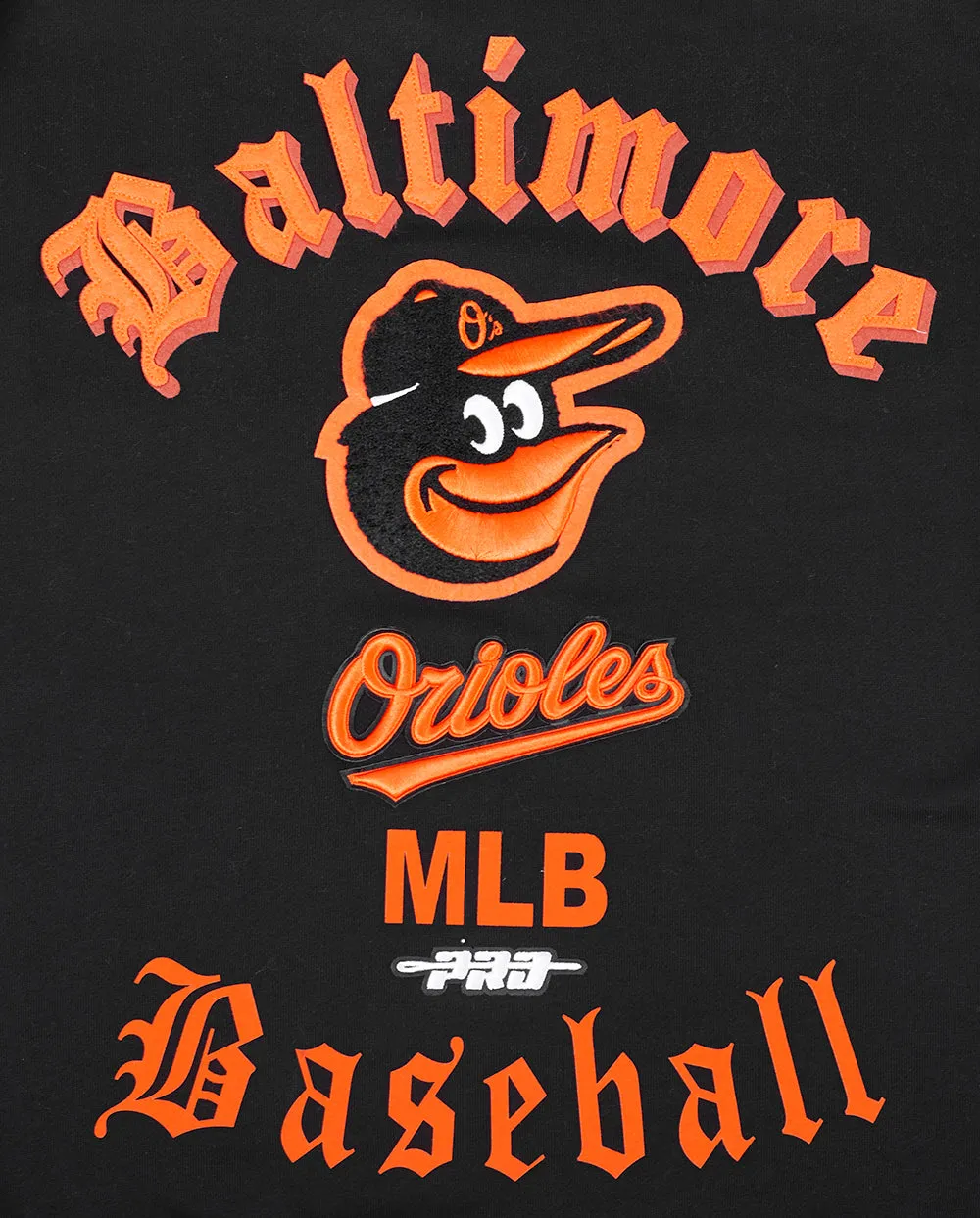 MLB BALTIMORE ORIOLES OLD ENGLISH MEN'S CREWNECK (BLACK)