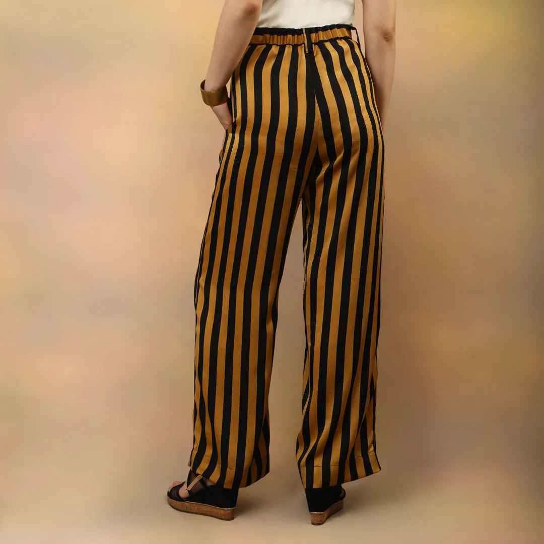 Mustard Striped Flared Trousers