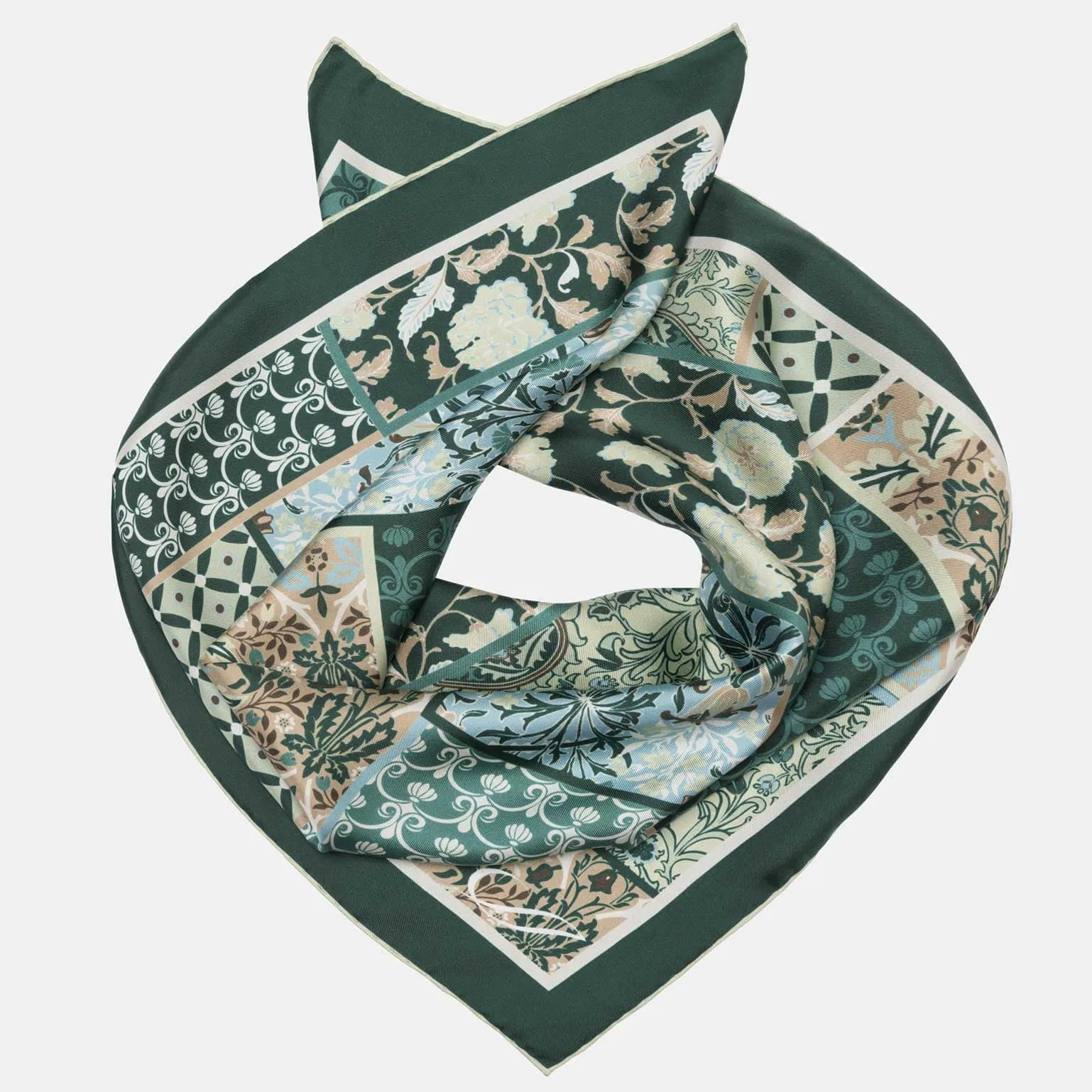 Napoli - Hand Rolled Silk Neckerchief - Green & Blue