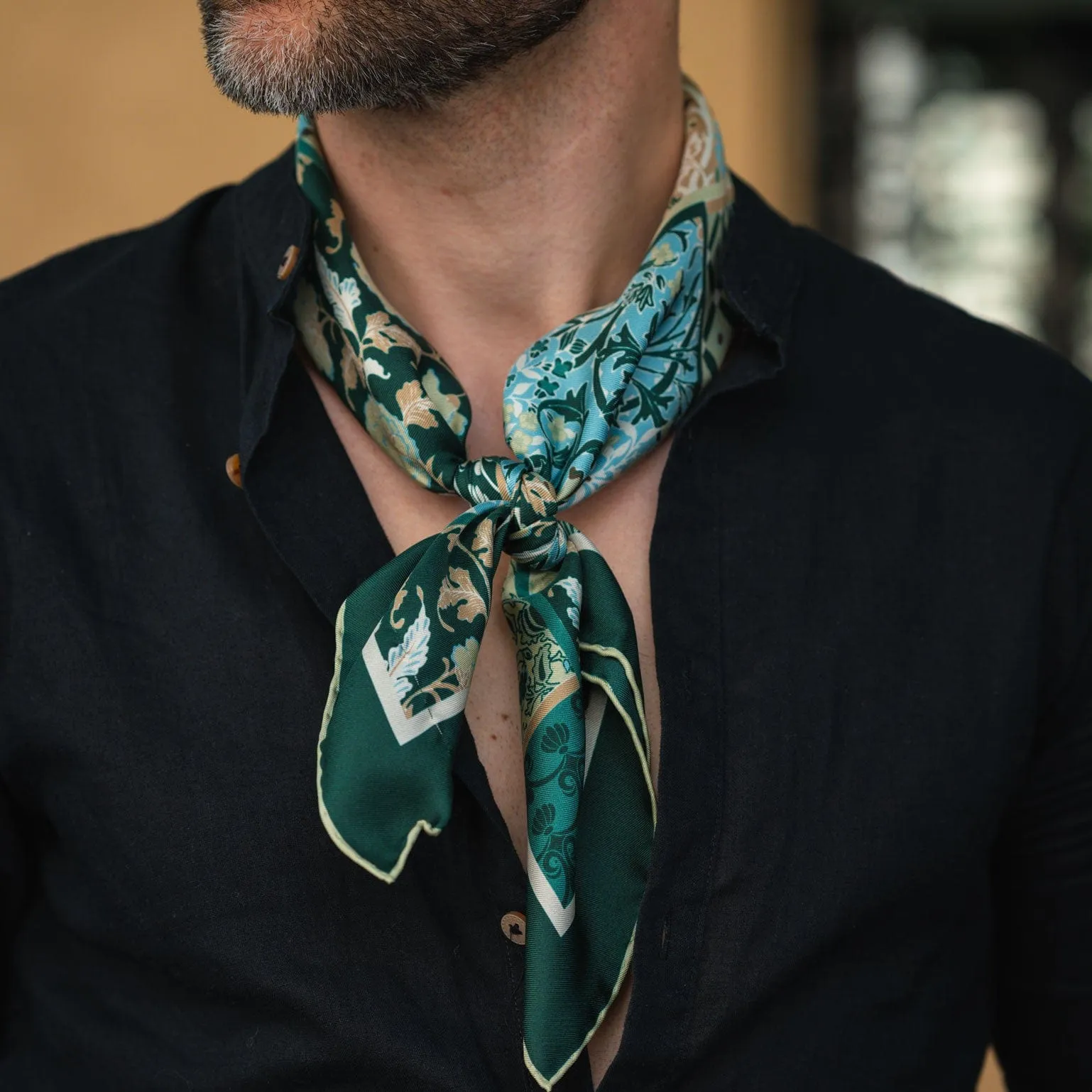 Napoli - Hand Rolled Silk Neckerchief - Green & Blue