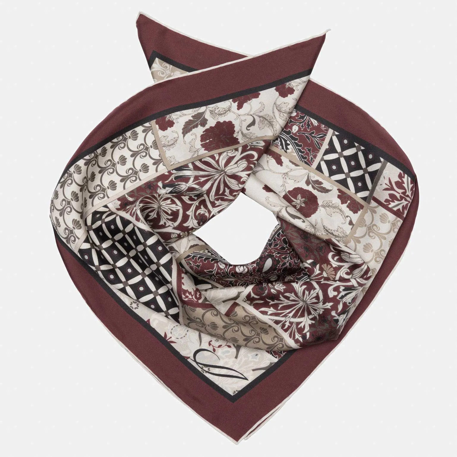 Napoli - Hand Rolled Silk Neckerchief - Maroon