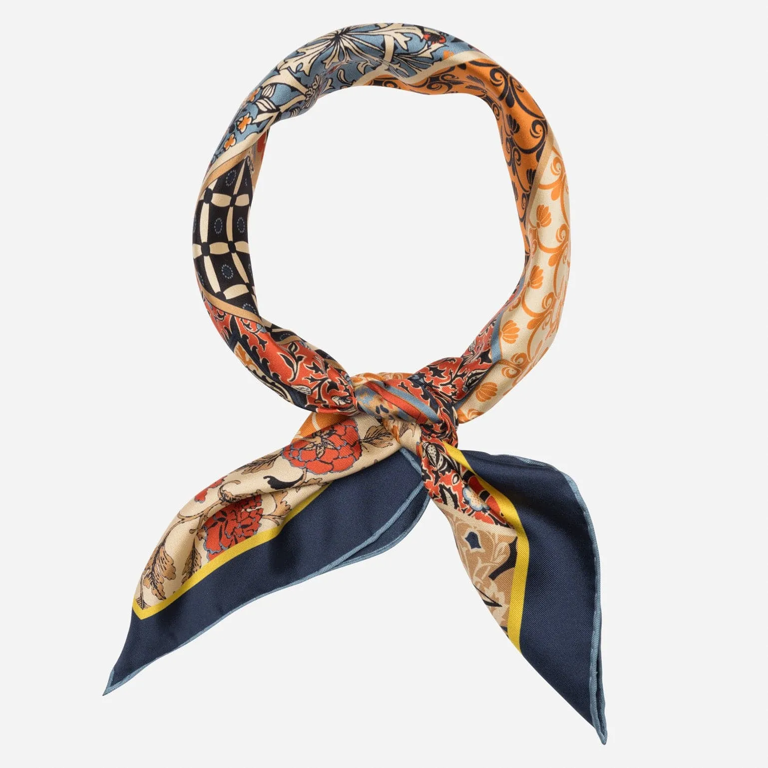 Napoli - Hand Rolled Silk Neckerchief - Orange & Blue