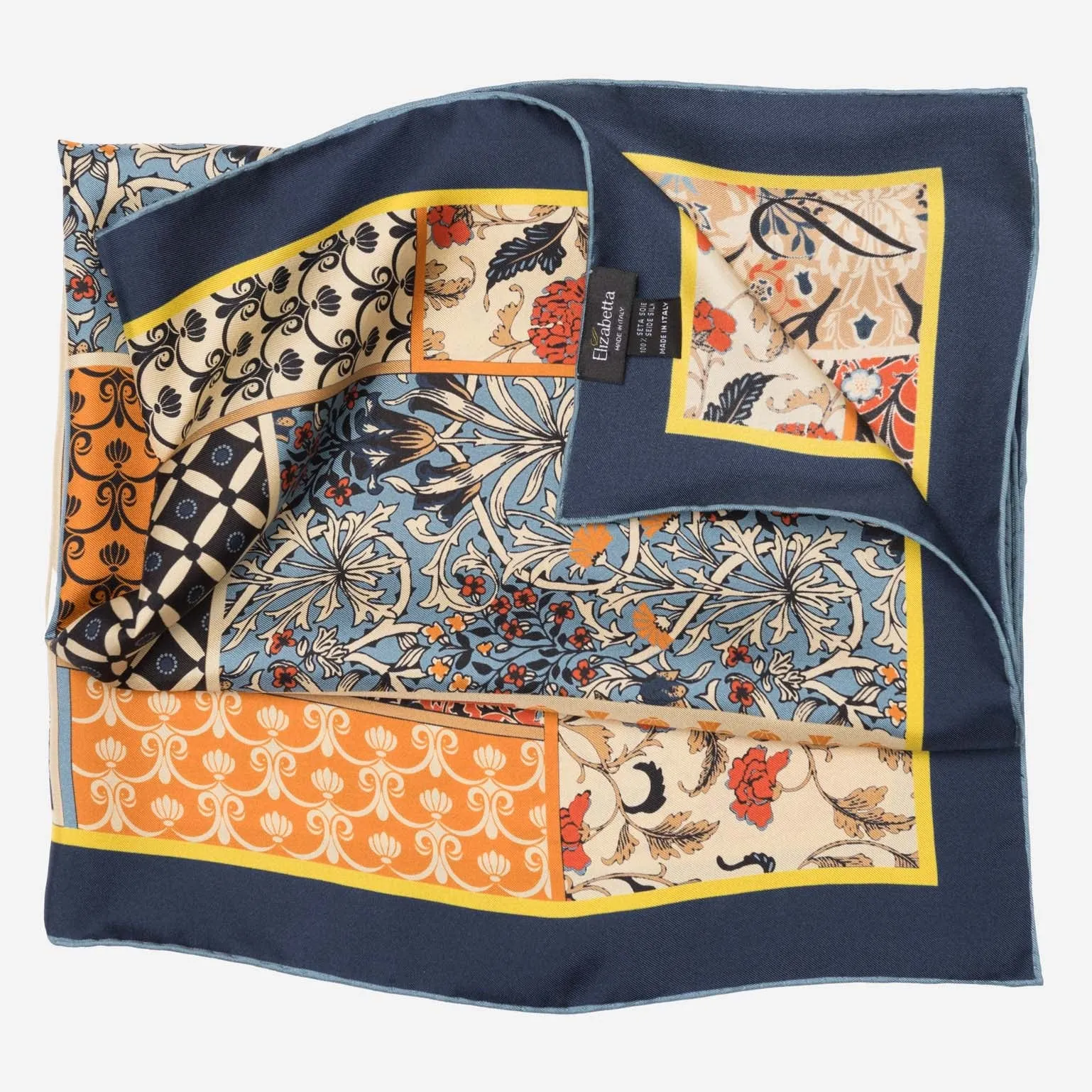 Napoli - Hand Rolled Silk Neckerchief - Orange & Blue