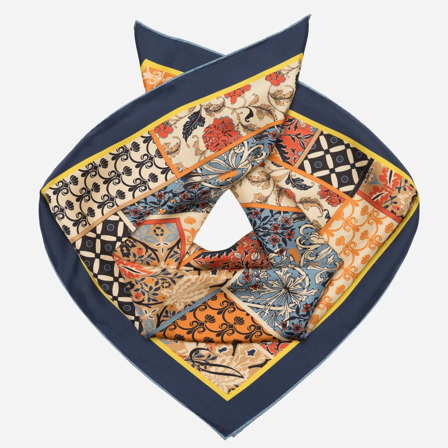 Napoli - Hand Rolled Silk Neckerchief - Orange & Blue