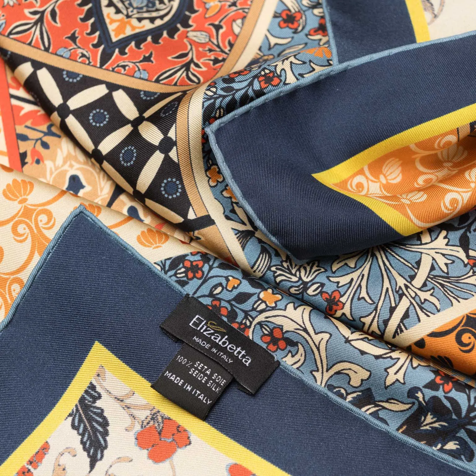 Napoli - Hand Rolled Silk Neckerchief - Orange & Blue